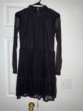 Lily Rose Black Long-Sleeve Lace Tiered Dress